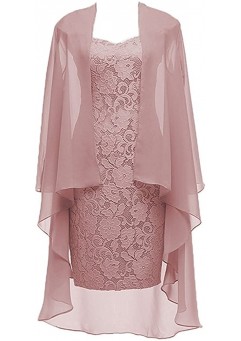 Dannifore Women's 2 Pieces Lace Mother of The Bride Dress with Jacket Chiffon Formal Evening Dresses